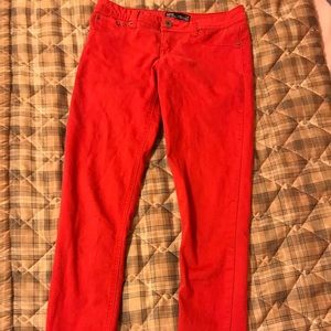 Red denim jeggings